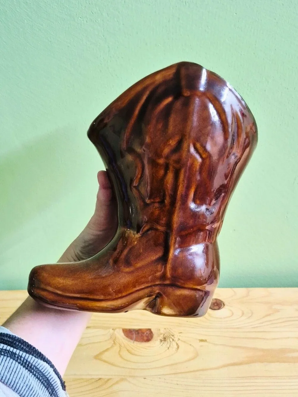 Vintage Ceramic Cowboy Boot Planter / Vase - Picture 2 of 12